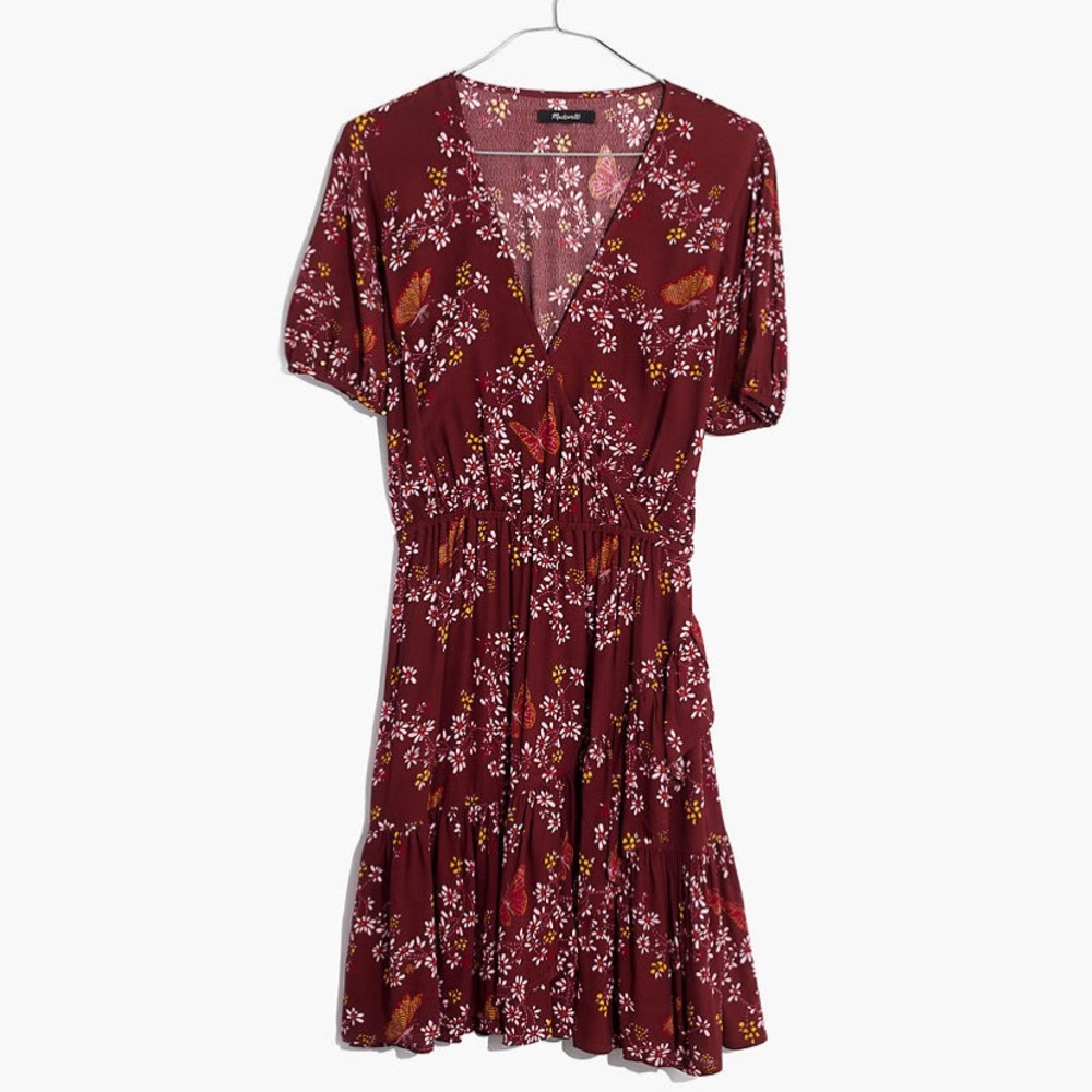 Madewell Floral Ruffle Faux Wrap Dress butterfly fairy size 4